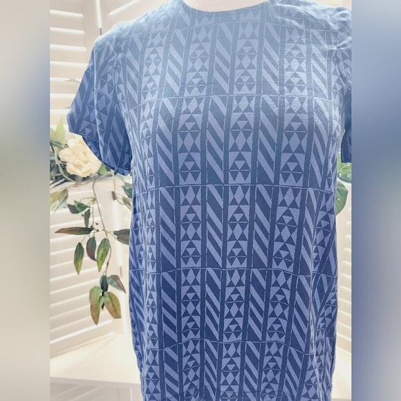 MADEWELL 100% SILK BLUE GEOMETRIC BLOUSE SIZE XS - Picture 2 of 6